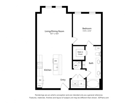 a floor plan of a unit with a bedroom and a living room